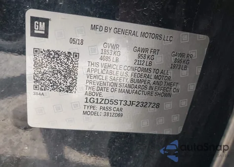 2018 Chevrolet Malibu Lt from USA, damaged, VIN 1G1ZD5ST3JF232728